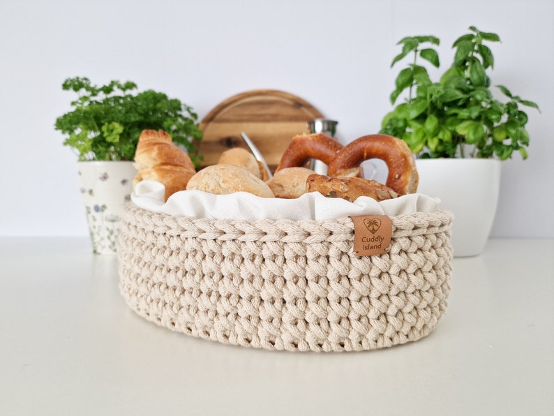 Crochet Bread Basket, Kitchen Storage Bin, Home Decoration, Table Decor, Bathroom Cosmetics Basket, Mother's Day Gift image 2