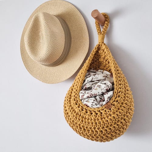 Crochet Hanging Basket: Cotton Home Storage Organiser