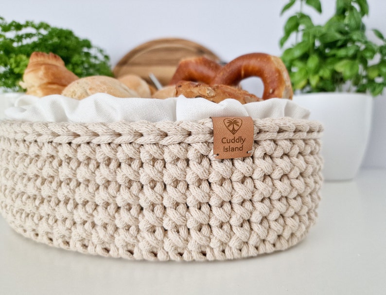 Crochet Bread Basket, Kitchen Storage Bin, Home Decoration, Table Decor, Bathroom Cosmetics Basket, Mother's Day Gift Bild 3