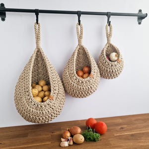 Crochet Hanging Basket: Kitchen Vegetable Storage, Boho Home Decor