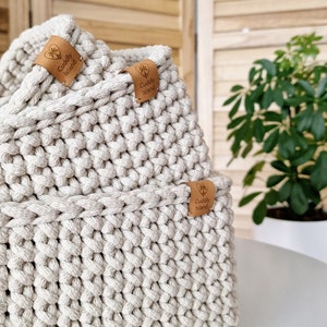 Square Crochet Storage Basket, Bathroom Cosmetics Storage, Baby Room Organizer, Nursery Storage, Birthday Gift, Autumn Home Decor zdjęcie 3