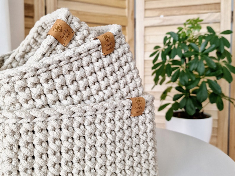 Square Crochet Storage Basket, Bathroom Cosmetics Storage, Baby Room Organizer, Nursery Storage, Birthday Gift, Autumn Home Decor image 3