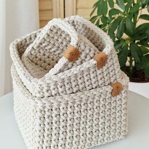 Square Crochet Storage Basket, Bathroom Cosmetics Storage, Baby Room Organizer, Nursery Storage, Birthday Gift, Autumn Home Decor image 2