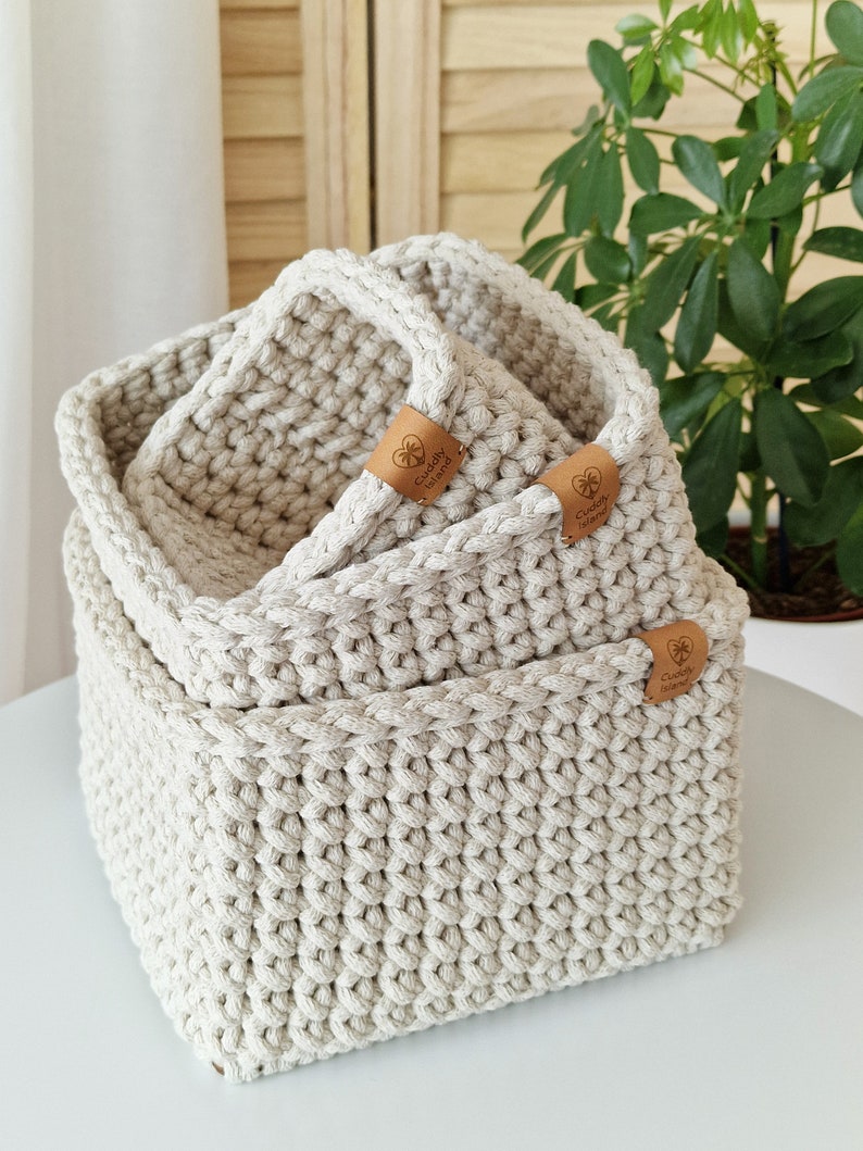 Square Crochet Storage Basket, Bathroom Cosmetics Storage, Baby Room Organizer, Nursery Storage, Birthday Gift, Autumn Home Decor image 2