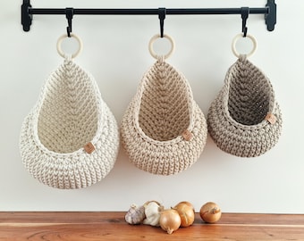 Crochet Hanging Basket: Kitchen Cotton Storage, Wall Plant Hanger