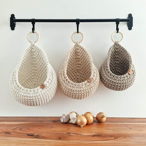 Crochet Hanging Basket: Kitchen Cotton Storage, Wall Plant Hanger