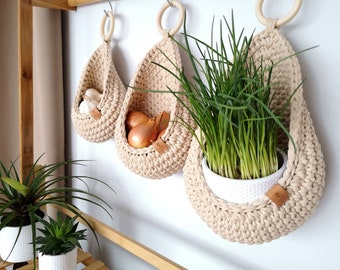 Hanging Storage Basket, Bathroom Storage Basket, Wall Plant Hanger, Crochet Hanging Basket, Vegetables Storage, Housewarming Gift