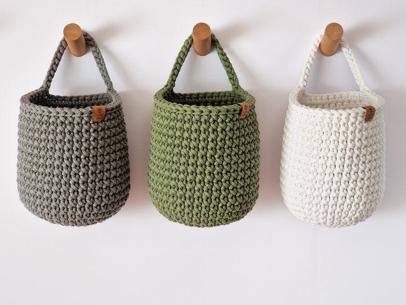 Crochet Hanging Baskets, Home Decoration, Bathroom Storage, Hanging Storage, Hallway Storage, Kitchen Storage, Housewarming Gift image 7