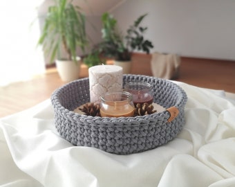 Decorative Table Tray, Crochet Storage Basket, Home Decor, Candle Tray, Housewarming Gift, Autumn Decoration, Living Room Coffee Table Decor