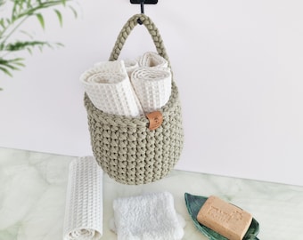 Crochet Hanging Basket: Cotton Wall Organizer, Bathroom & Kitchen Storage