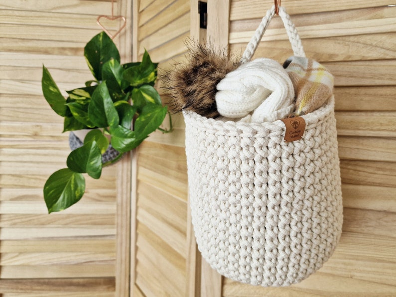 Crochet Hanging Baskets, Home Wall Decoration, Hallway Hanging Storage Bag, Bathroom Storage, Housewarming Present, Autumn Decor image 4