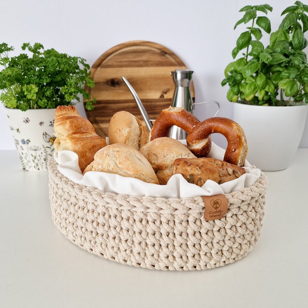 Crochet Bread Basket, Kitchen Storage Bin, Home Decoration, Table Decor, Bathroom Cosmetics Basket, Mother's Day Gift