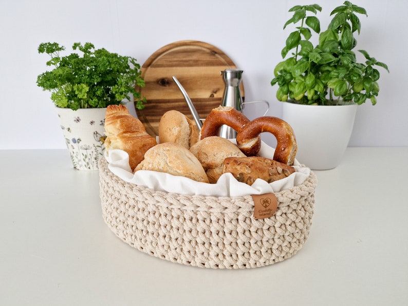 Crochet Bread Basket, Kitchen Storage Bin, Home Decoration, Table Decor, Bathroom Cosmetics Basket, Mother's Day Gift image 1