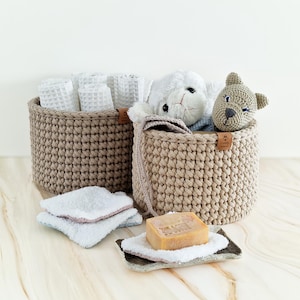 Crochet Storage Basket, Bath Kids Accessories Organiser, Minimalist Home Decor, Nursery Toy Storage, Baby Shower Gift, Hallway Round Bin