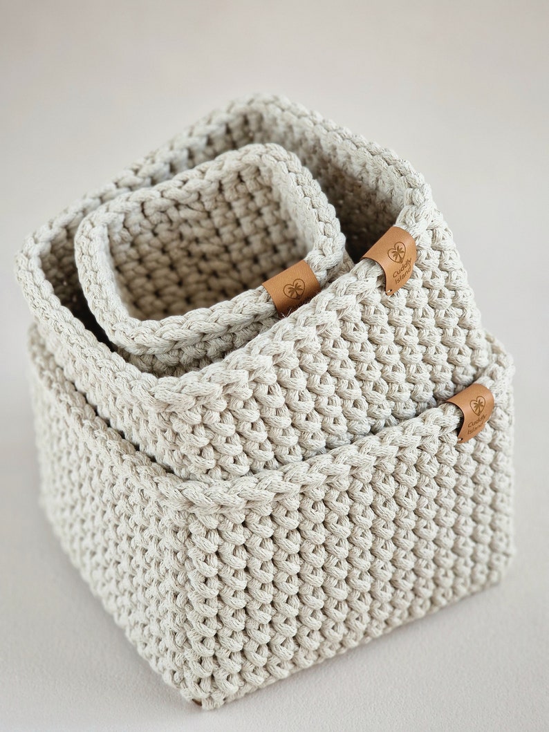 Square Crochet Storage Basket, Bathroom Cosmetics Storage, Baby Room Organizer, Nursery Storage, Birthday Gift, Autumn Home Decor image 6