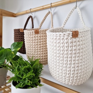 Crochet Hanging Baskets, Home Wall Decoration, Hallway Hanging Storage Bag, Bathroom Storage, Housewarming Present, Autumn Decor image 1