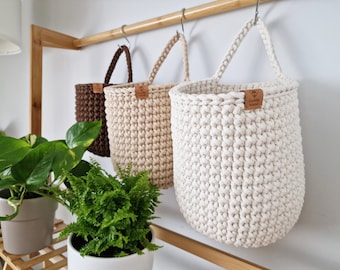 Crochet Hanging Baskets, Home Wall Decoration, Hallway Hanging Storage Bag, Bathroom Storage, Housewarming Present, Autumn Decor