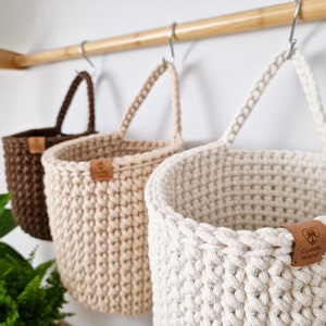 Crochet Hanging Baskets, Home Wall Decoration, Hallway Hanging Storage Bag, Bathroom Storage, Housewarming Present, Autumn Decor image 2