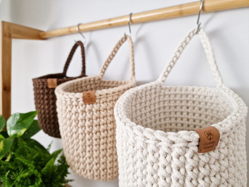 Crochet Hanging Baskets, Home Wall Decoration, Hallway Hanging Storage Bag, Bathroom Storage, Housewarming Present, Autumn Decor image 2
