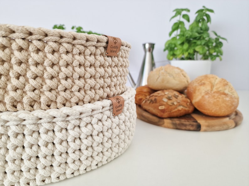 Crochet Bread Basket, Kitchen Storage Bin, Home Decoration, Table Decor, Bathroom Cosmetics Basket, Mother's Day Gift image 4