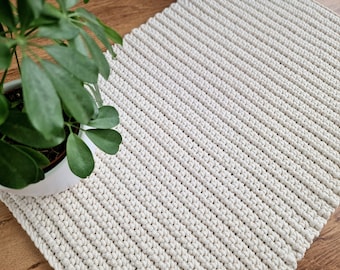 Floor Crochet Rug, Rectangular Bathroom Mat, Scandinavian Bedroom Carpet, Home Floor Decoration, Handmade Bathroom Decor Mat