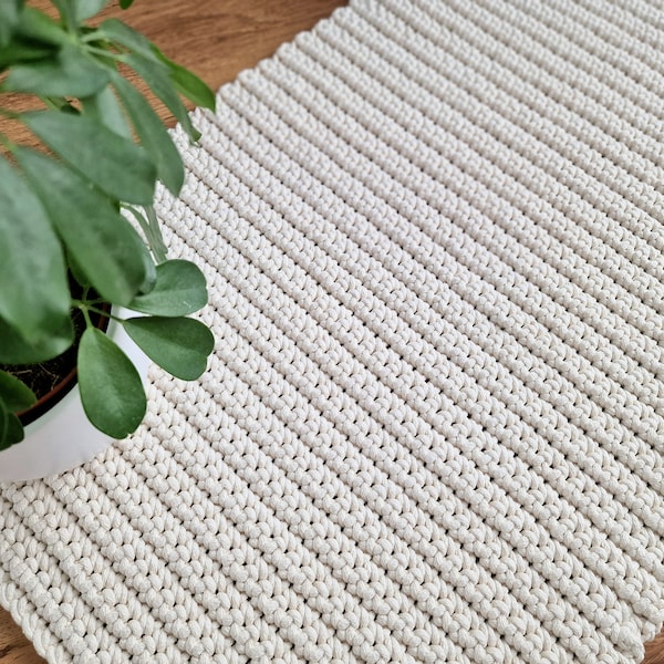 Floor Crochet Rug, Rectangular Bathroom Mat, Scandinavian Bedroom Carpet, Home Floor Decoration, Handmade Bathroom Decor Mat