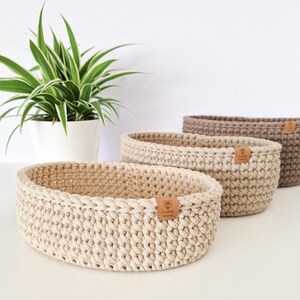 Crochet Bread Basket: Cotton Kitchen Storage Bin, Table Centerpiece image 5