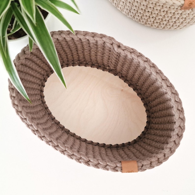 Crochet Bread Basket: Cotton Kitchen Storage Bin, Table Centerpiece image 8