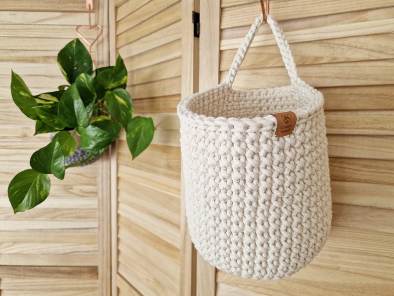 Crochet Hanging Baskets, Home Wall Decoration, Hallway Hanging Storage Bag, Bathroom Storage, Housewarming Present, Autumn Decor image 5