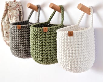 Crochet Hanging Basket: Wall Organizer - Wardrobe & Nursery