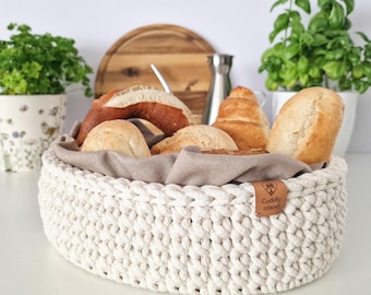 Crochet Bread Basket: Oval Cotton Kitchen Storage, Dining Table Decor