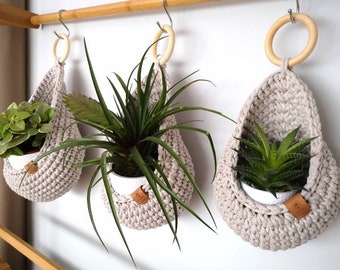 Crochet Hanging Basket, Natural Beige Boho Basket, Bathroom Storage Basket, Wall Plant Hanger, Home Wall Decoration, Housewarming gift