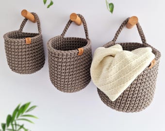 Crochet Hanging Basket: Minimalist Cotton Cord Wardrobe & Bathroom Organizer