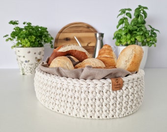 Corbeille à Pain En Tissu Bio | Cadeau Pendaison De Crémaillère | 38x22x16 Cm - Blanc
