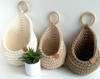 Hanging Storage Basket, Bathroom Storage Basket, Crochet Hanging Basket, Wall Plant Hanger, Housewarming Gift, Hanging Plant Basket