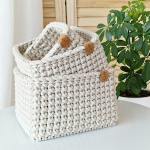 Square Crochet Storage Basket, Bathroom Cosmetics Storage, Baby Room Organizer, Nursery Storage, Birthday Gift, Autumn Home Decor image 1