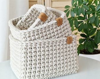 Square Crochet Storage Basket, Bathroom Cosmetics Storage, Baby Room Organizer, Nursery Storage, Birthday Gift, Autumn Home Decor