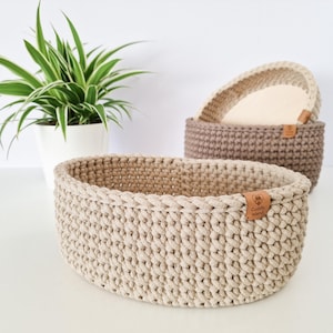 Crochet Bread Basket: Cotton Kitchen Storage Bin, Table Centerpiece image 6