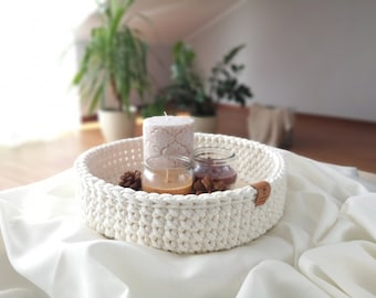 Table Decorative Bowl, Round Tray, Coffee Table Decor, Home Decor, Crochet Storage Basket, Bethroom Decor, Housewarming Gift, Birthday Gift