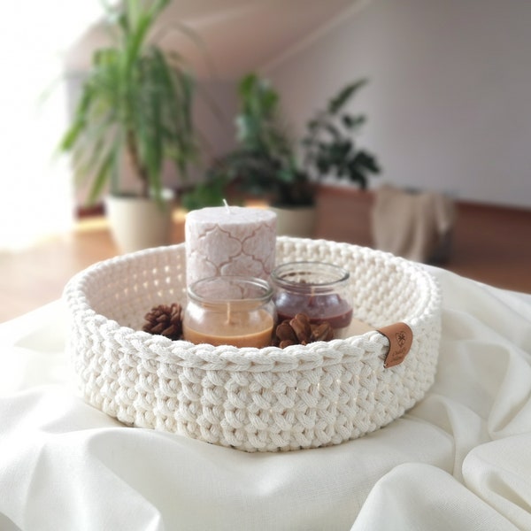 Table Decorative Bowl, Round Tray, Coffee Table Decor, Home Decor, Crochet Storage Basket, Bethroom Decor, Housewarming Gift, Birthday Gift