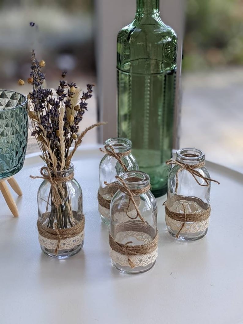 Set of 4 small vases Boho table decoration Wedding decoration Mini vases in Boho style Vintage vases table decoration for a wedding gift idea image 2