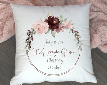 Personalized Baby Girl Birth Announcement | Nursery Pillow | Baby Shower | Baby Stat Pillow | New baby gift | Nursery decor |