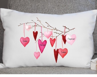 Hanging Hearts Pillow Cover  |  Valentines Pillow Cover | Holiday Gift | Wedding Gift | Anniversary Gift Personalized Pillow Case