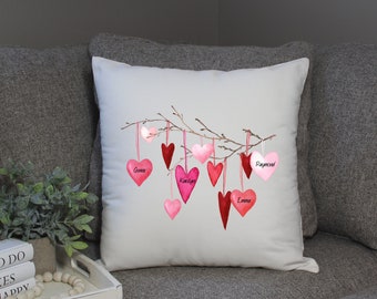 Hanging Hearts Pillow | Decorative Pillow Cover | Valentine Gift | Personalized Pillow Cover | Anniversary Gift | Wedding Gift