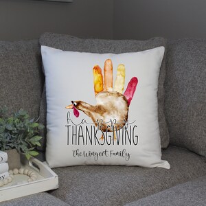 Personalized Thanksgiving Pillow Cover | Autumn and Fall Decor | Fall Pillow Cover | Holiday Gift Item | Turkey Handprint Pillow Cover |