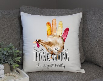 Personalized Thanksgiving Pillow Cover | Autumn and Fall Decor | Fall Pillow Cover | Holiday Gift Item | Turkey Handprint Pillow Cover |