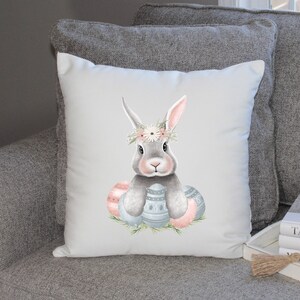 Bunny Pillow Cover | Watercolor Bunny and Egg Pillow Cover | Easter Decor | Decorative Pillow Cover | Easter Pillow Cover