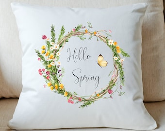 Hello Spring Pillow Cover | Spring Pillow Cover | Spring Decor | Spring Wreath Pillow Cover