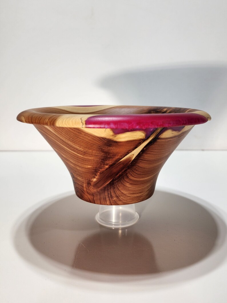 cedar bowl wood bowl candy dish wooden art decorative dish conversation piece pink epoxy woodturning unique gift handmade. image 2