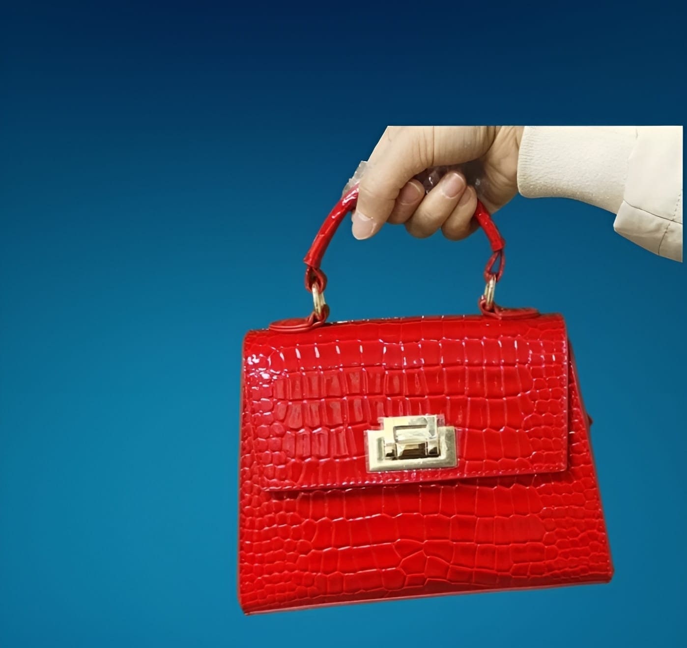 Stunning vintage juvinille crocodile skin kelly style handbag